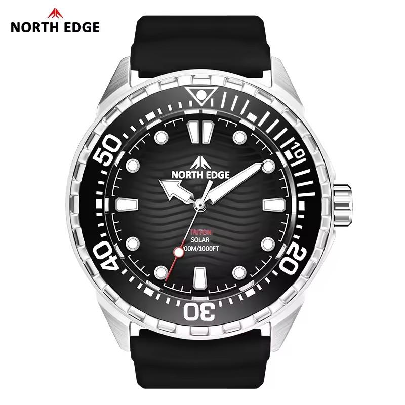 North Edge TRITON Hodinky napájené solární energií Vodotěsné hodinky pro potápění a plavání Otočný digitální rámeček Titanové pánské hodinky pro venkovní sport