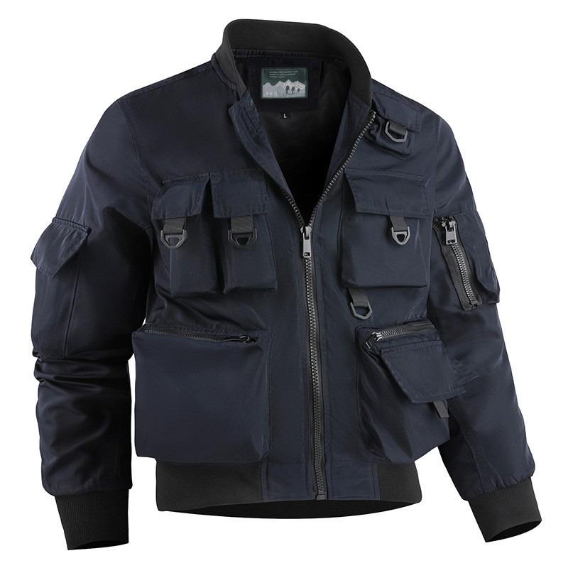 

Bomber Jacket Men s Baseball Uniform Functional Multi-pocket Jacket Jacket Tooling Top M синий