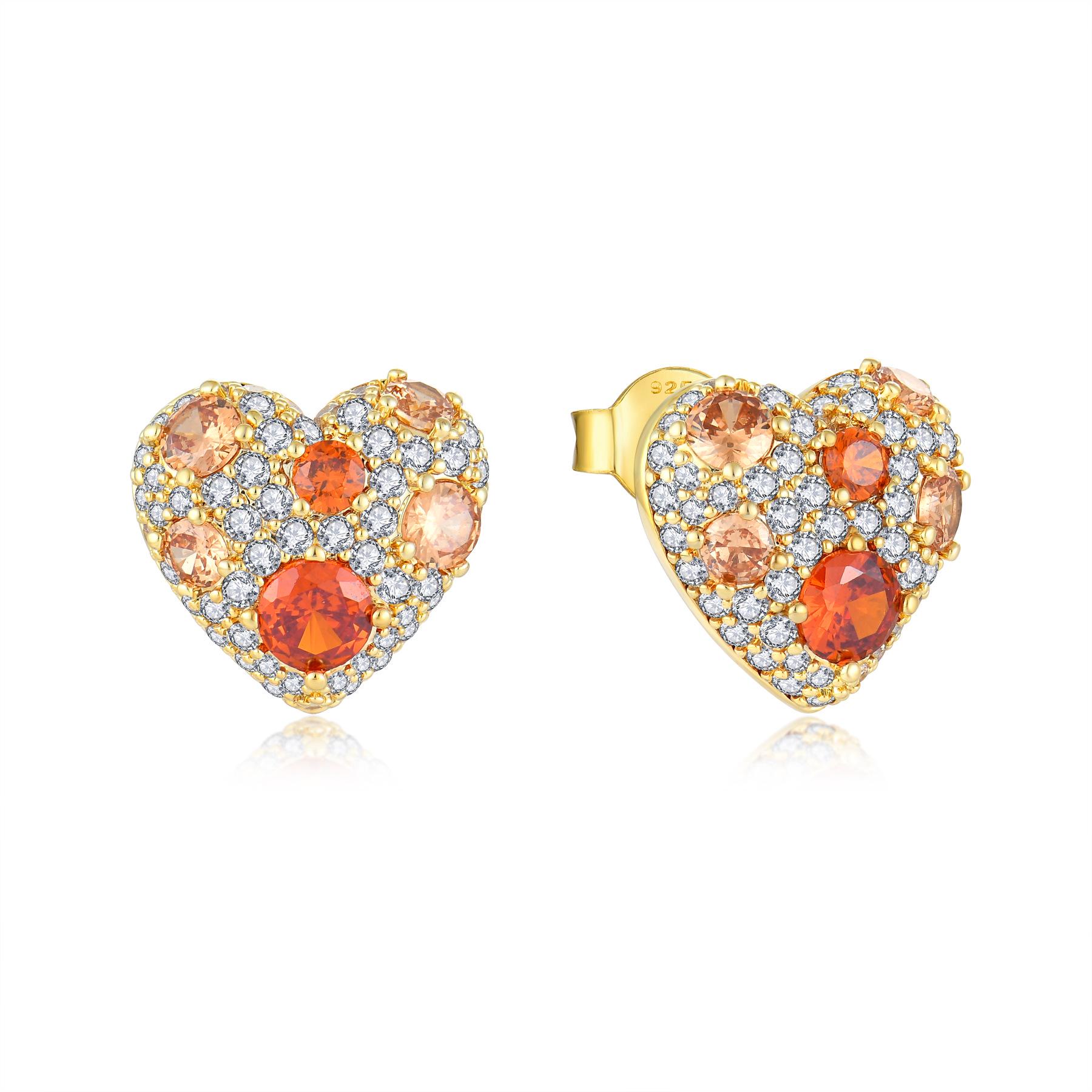 S925 Sterling Silver Heart-Shaped Stud Earrings with Colorful Zircon