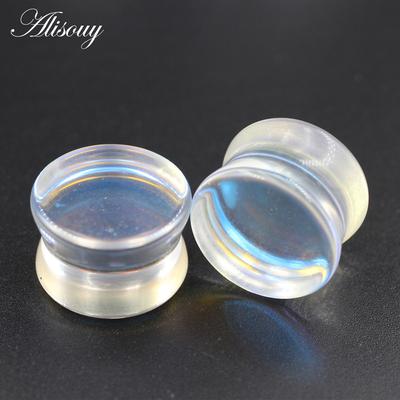 Alisouy 2pcs Glass Cloured GIaze AB Colorful Round Ear Tunnels Plugs Expander Stretcher Gauges Earrings Piercing Body Jewelry