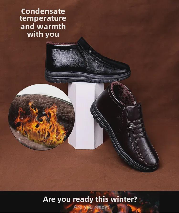 Pánské zimní kožené boty s vysokým svrškem a hřejivou sametovou podšívkou, ideální pro muže středního a staršího věku