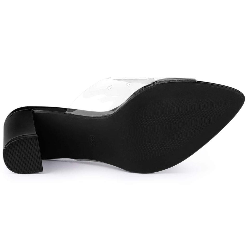 Allegra K Women's Clear Clog Sandals with Chunky Heel and Pointed Toe, Black, Size 27.0cm