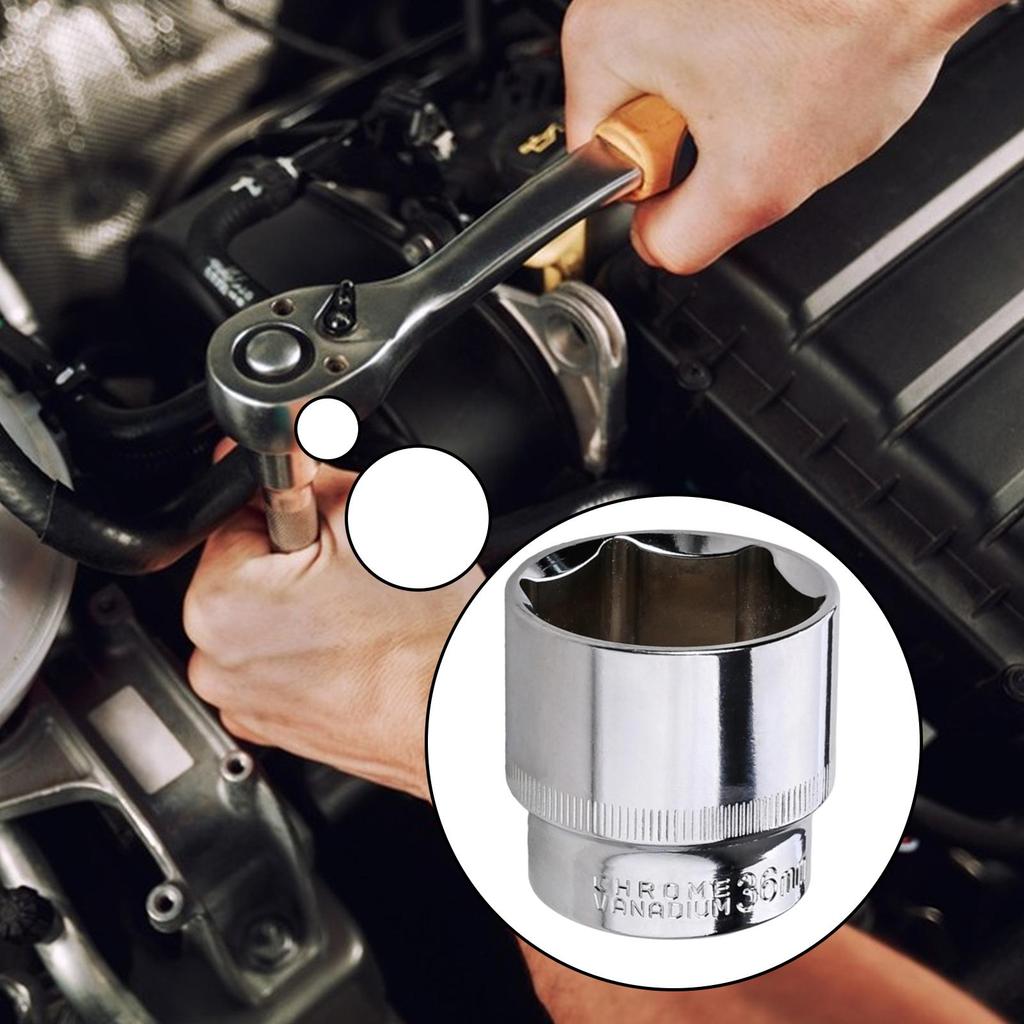 36mm Socket 6-Point Socket with Rust-Proof Drive Steel Axle Shaft Nut Remover for 1/2 Inch Ratchet Wrench System Truck Car