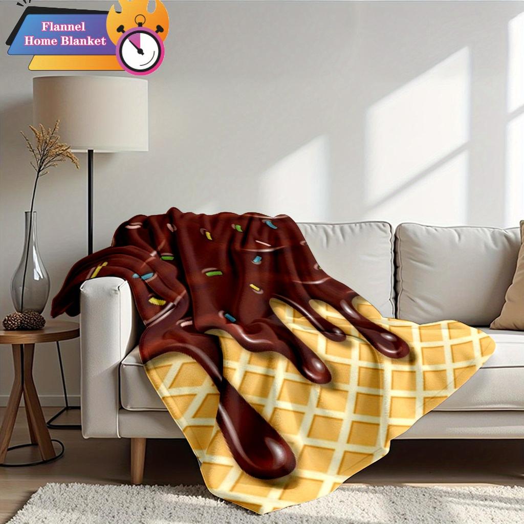1Pc Cute Ice Cream Blankets Flannel Fleece Blanket Lightweight Cozy Throw Blanket For Couch Sofa Bedroom Camping Adults Teens