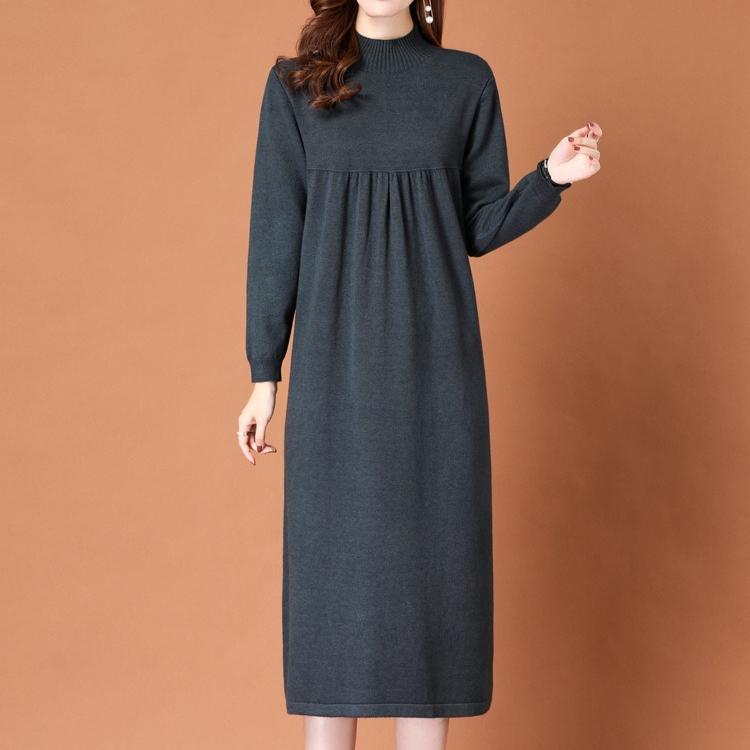 Knitted Dress for Women Loose Mid-length Sweater Long-sleeved Casual Sweater Dress for Autumn and Winter