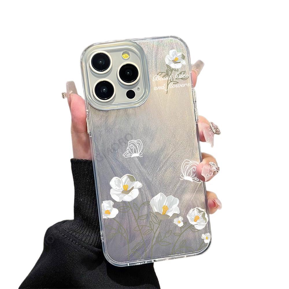 Small white flower is suitable for Apple 16promax mobile phone case iPhone17 acrylic anti-drop 14 protective case.