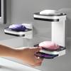Wall Mounted Double Layer Soap Dish ABS Material No Drilling Required for Bathroom Kitchen