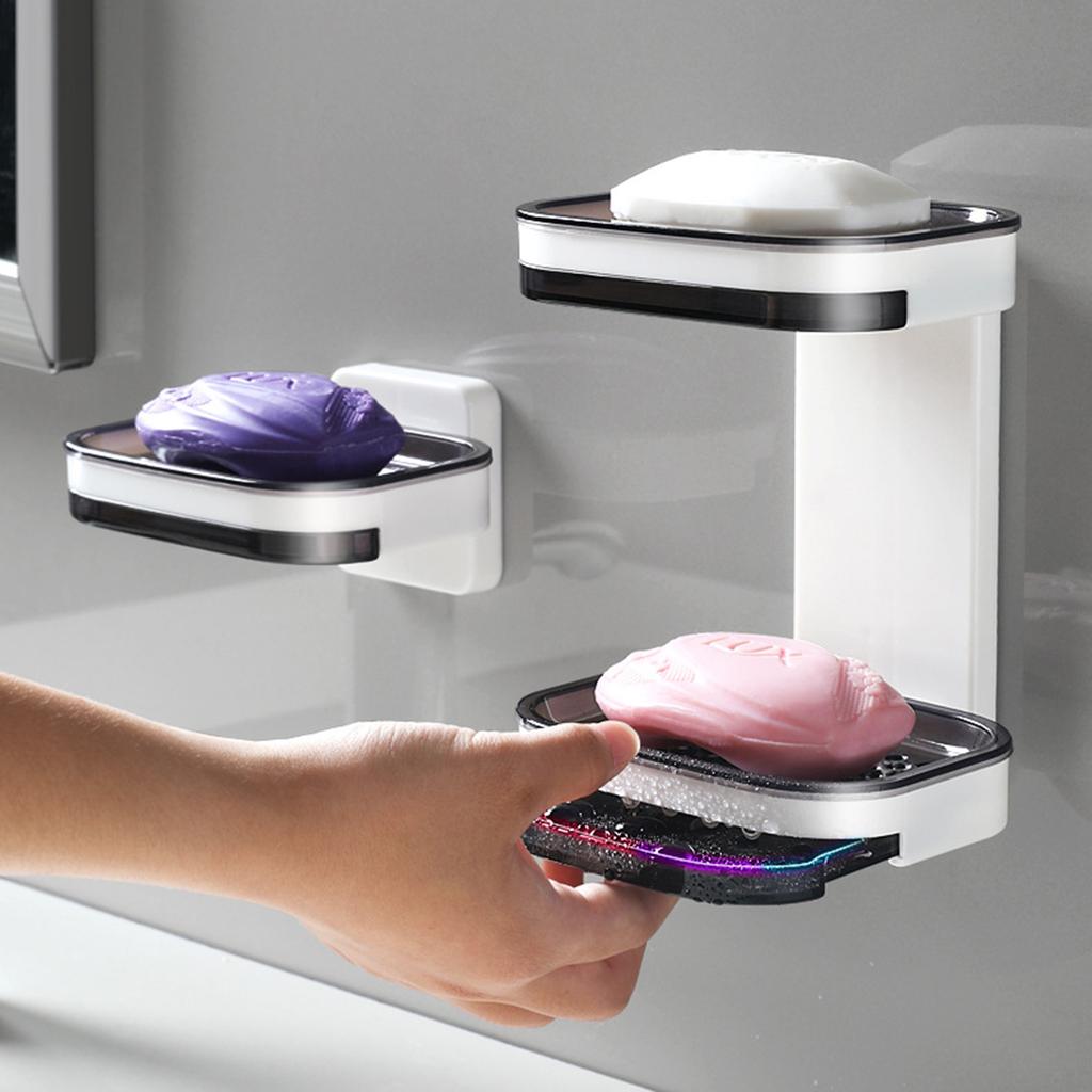 Wall Mounted Double Layer Soap Dish ABS Material No Drilling Required for Bathroom Kitchen