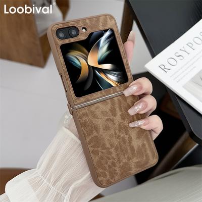 Fashion Leopard Print Phone Case for For Samsung Galaxy Z Flip 5 Flip6 Z Flip 3 4 Zflip5 Ultra Thin Leather Shockproof Hinge Cover