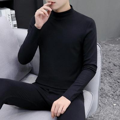 Men's Reversible Thermal Underwear Set with Half-High Collar and Seamless Velvet Fabric for Fall/Winter