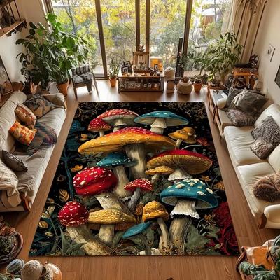 Geheimnisvoller Wald Roter Pilz Teppich Magische Welt Fußmatte für Wohnzimmer Schlafzimmer Dekor Weiche Bereichsfußmatte Küchenteppich