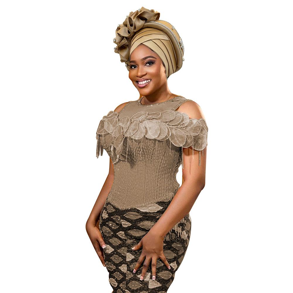 Nigeria Raw Silk Auto Gele Headtie Muslim Hat Party Headwear Turbante Ruffled Turban Cap For Women African Lady Head Wraps