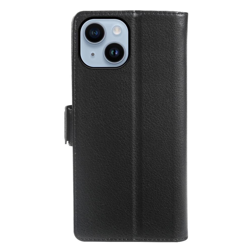 For iPhone 14 Wallet Case with Dual Magnetic Clasp Litchi Textured Leather Flip Stand Phone Cover