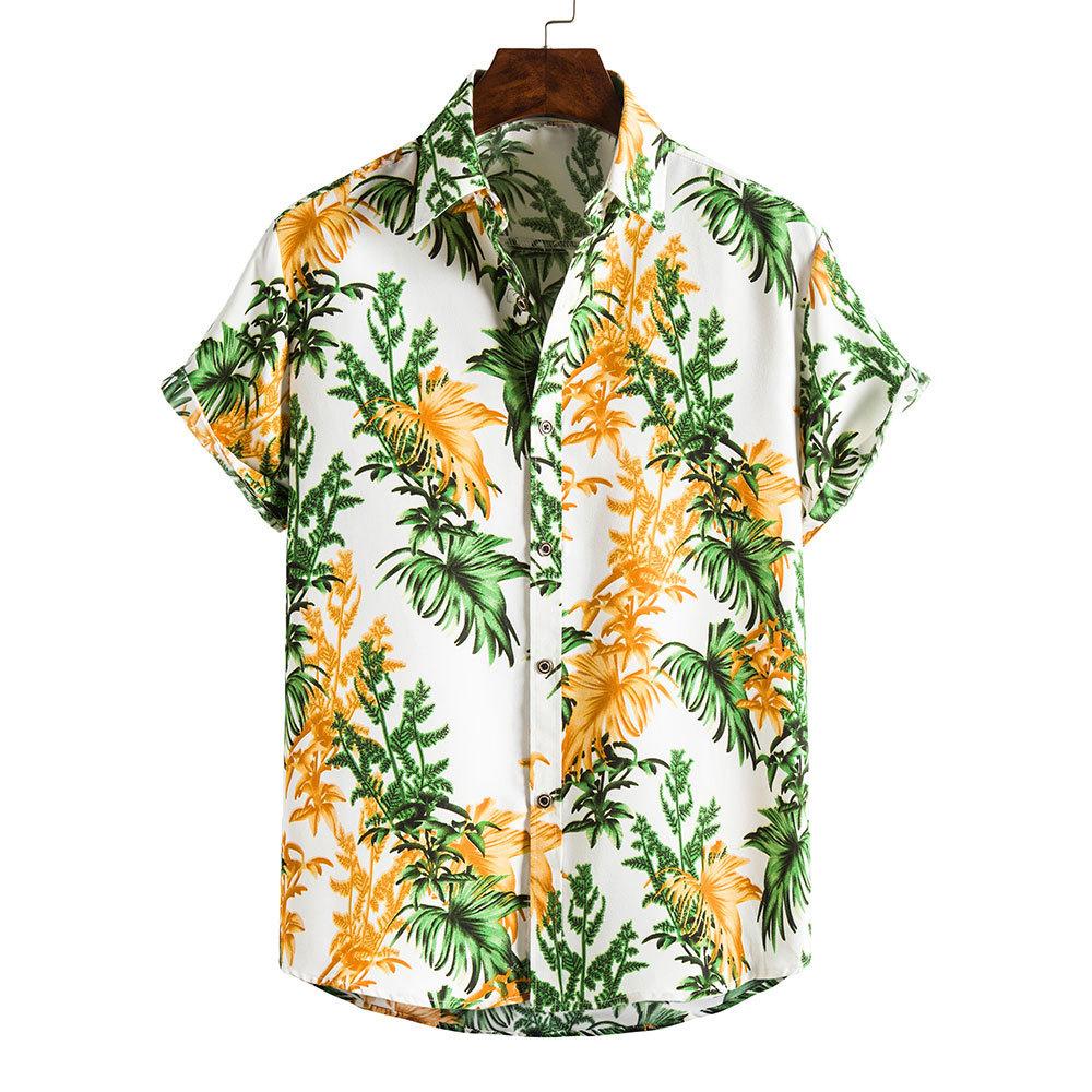 New 2025 Spring and Summer Men's Beach Shirt Hawaiian Short-sleeved Flower Shirt Men's E-commerce Supply