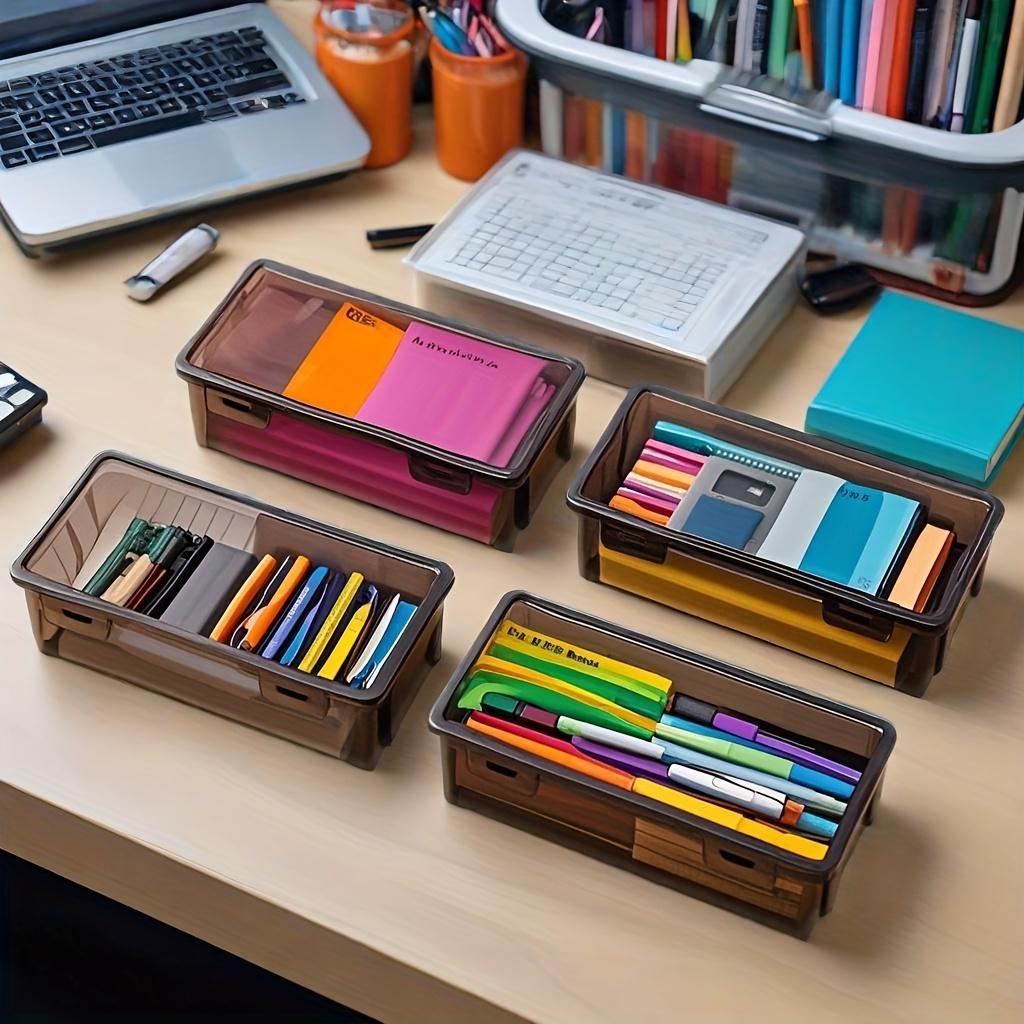 Schwarze Transparente Kunststoff-Aufbewahrungsbox mit Deckel für Stifte, Bleistifte, Marker, Schulbedarf & Büroorganisation, Schreibtisch-Organizer