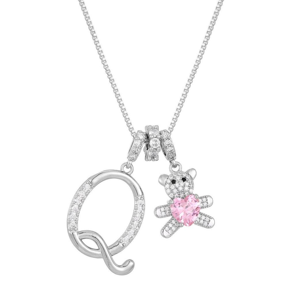 Luxurious Teddy Bear Pendant Necklace with Diamond Inlaid 26 English Letters Charm - European and American Fashion Style