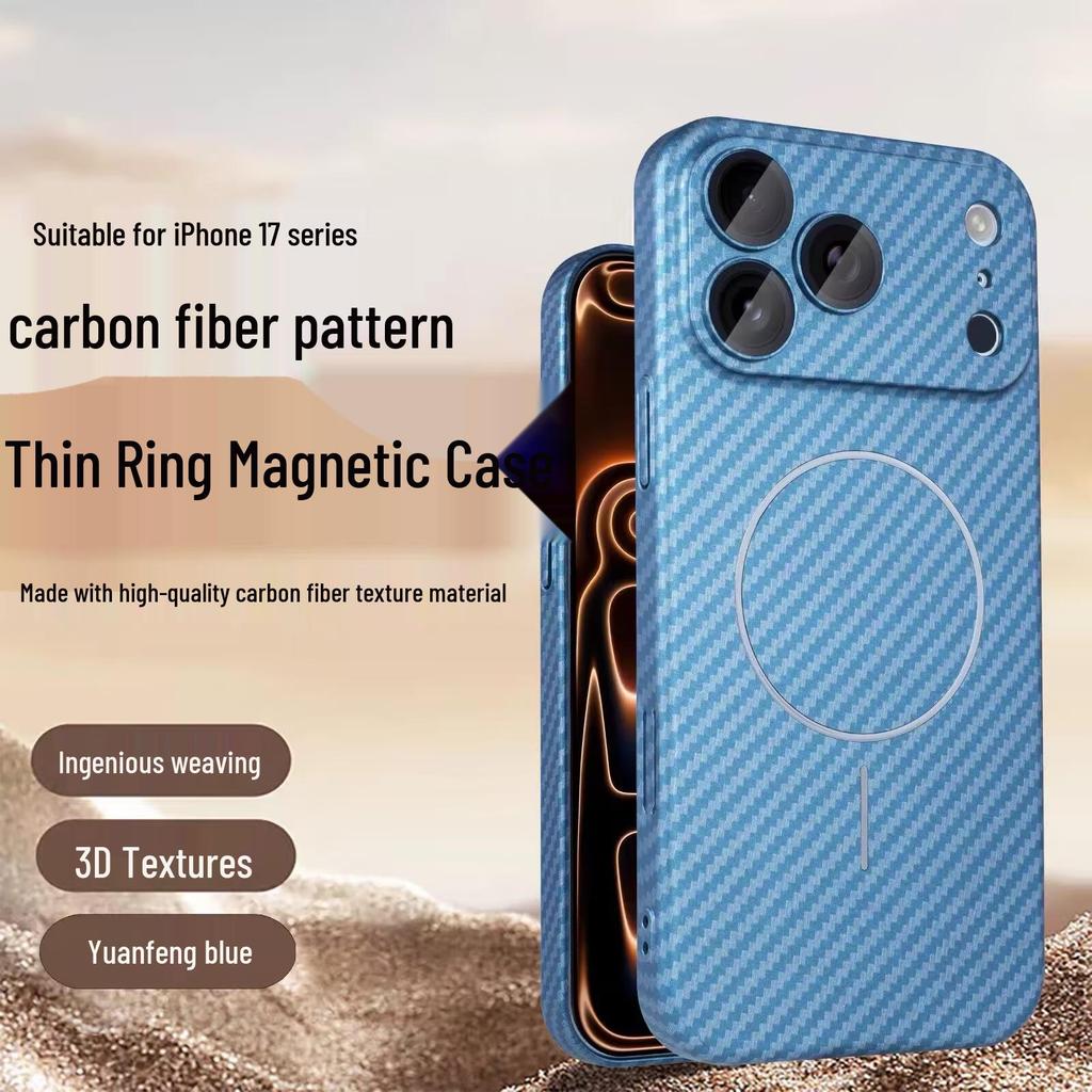 Apple 17 Pro Max Carbon Fiber Magnetic Phone Case with Lens Film for iPhone 15/14
