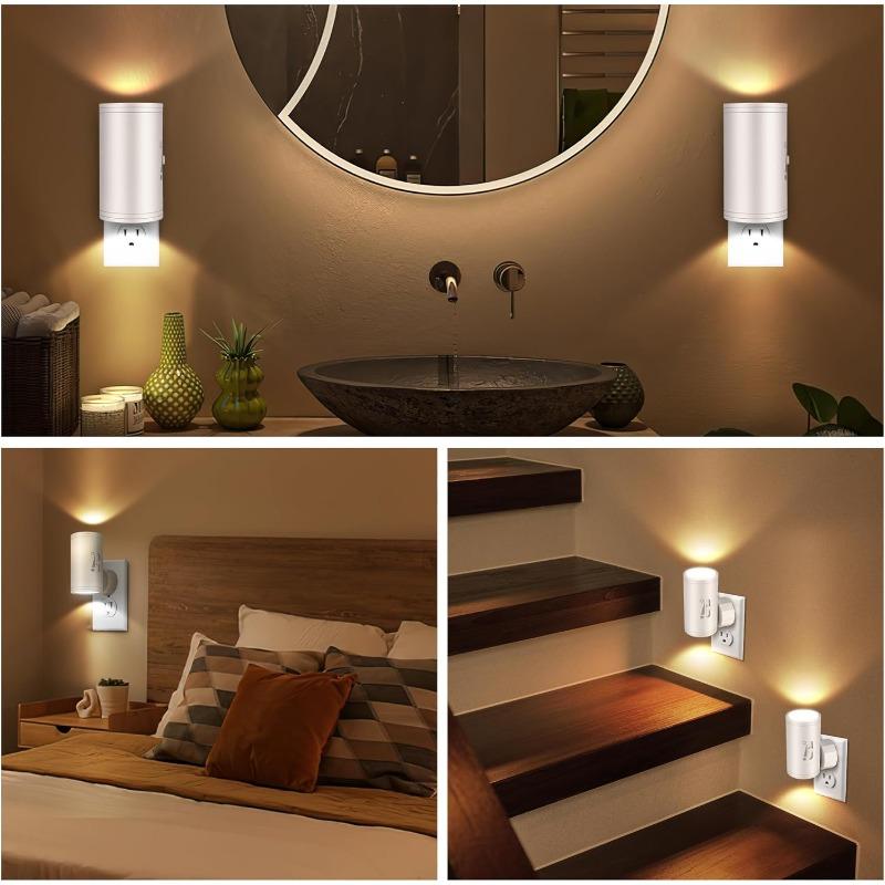 Modern LED Night Light Plug In 3 Colors Temperatures Dimmable Nightlight with Light Sensor for Bathroom Hallway Bedroom Stairway