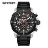 SANDA Men's Quartz Waterproof Watch with Calendar, Simple Design, Three Dials, Six Hands, and Steel Strap.