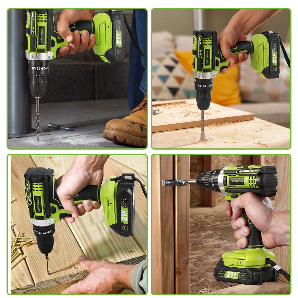 ONEGREEN Trapano Avvitatore a Percussione Elettrico 25+3 Coppia 2 Velocità Regolabile Avvitatore Elettrico Senza Fili Utensile Elettrico Per Batteria Makita 21V Pin