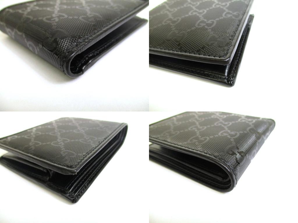 Authentisches GUCCI Imprimee Schwarzes Beschichtetes Canvas Leder Bifold Geldbörse #a770 Aufgearbeitet