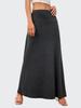 European & American Commuter A-Line Midi Skirt - Solid Color, Knit, Polyester-Cotton, Micro-Elastic, Spring/Autumn Wear