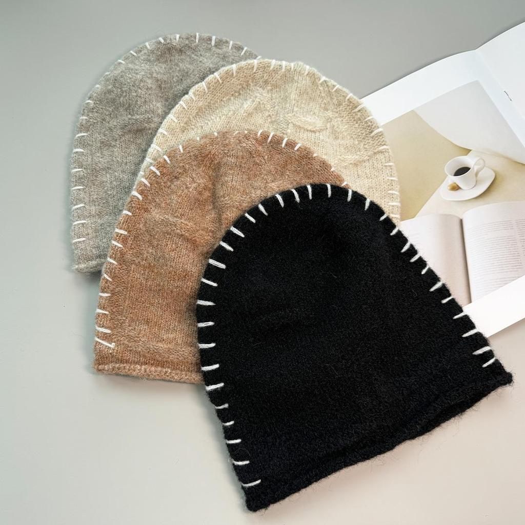 Wool hat star niche hand-stitched knitted hat women's baotou hat autumn and winter stacking hat