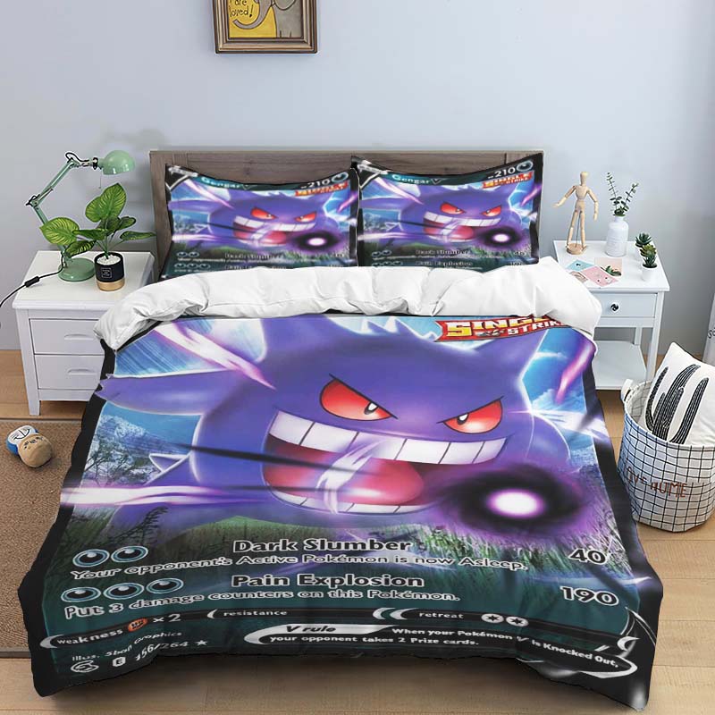 This adorable Gengar cartoon bedding set—including a duvet cover and pillowcases—is the perfect choice for decorating your bedro