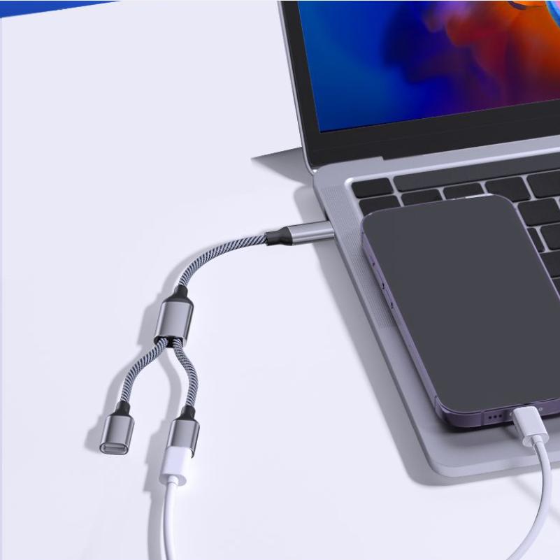 2 in 1 Type-C Splitter Cable Dual Port Extension Cord Stable Signal OTG Data Sync Reverse Charging Wire For Type-C Devices