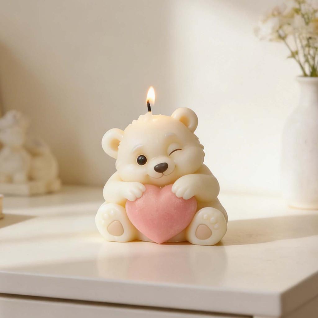 3D Bear Holding Heart Silicone Mold Cute Cartoon Animal Candle Soap Resin Craft Mould DIY Valentine's Day Gift Making Tool