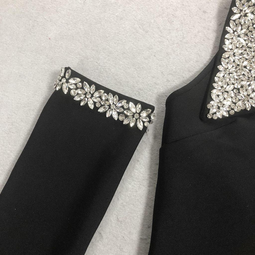 Halter Rhinestone Embellished Sexy Black Bandage Long Dress