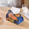 Space Saving Paper Holder PU Leather Tissue Box Cover with Wild Rose/Sunflower Pattern, Foldable Desktop Organizer, Napkin Case, Facial Organizer