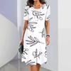 Elegant Short Sleeve 3D Print Dress Beach Summer Midi Dresses