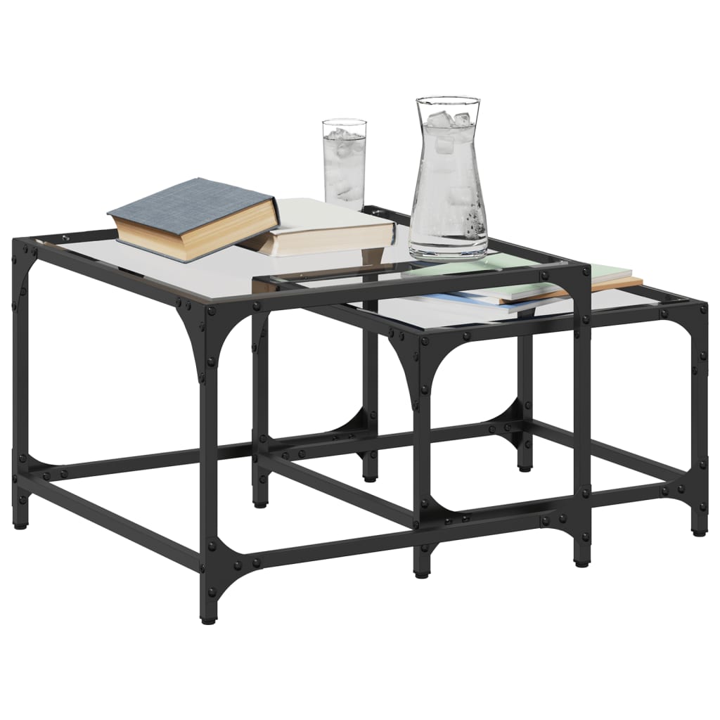  Coffee Tables That Slide Under Each Other, 2 Pcs., Glass Top and Steel
