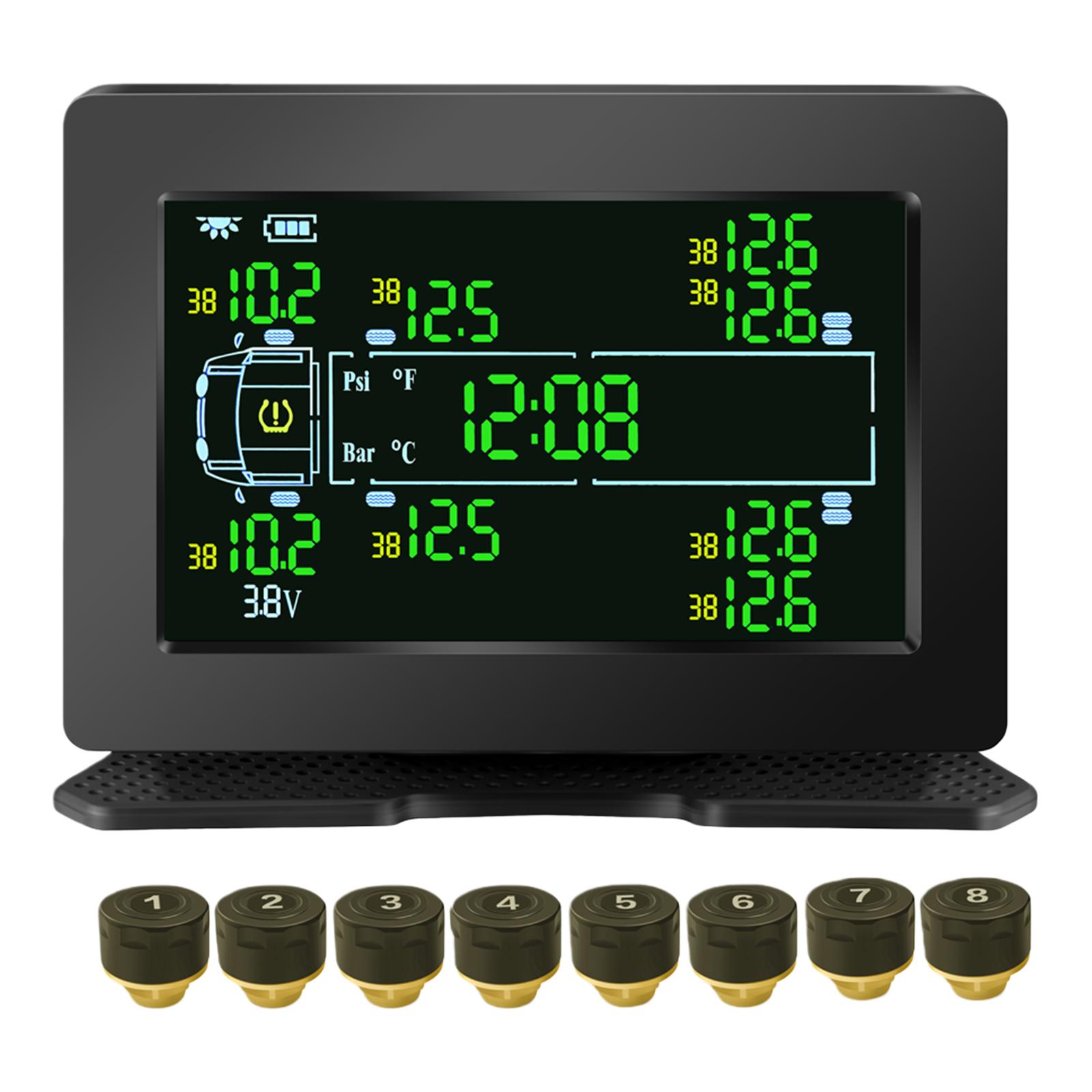 

Truck Tire Press-ure Monitoring System with 8/12 Sensors Tyre Temperature Monitor Universal TPMS for RV Trailer Motor Home 8 Bar 8 Tire