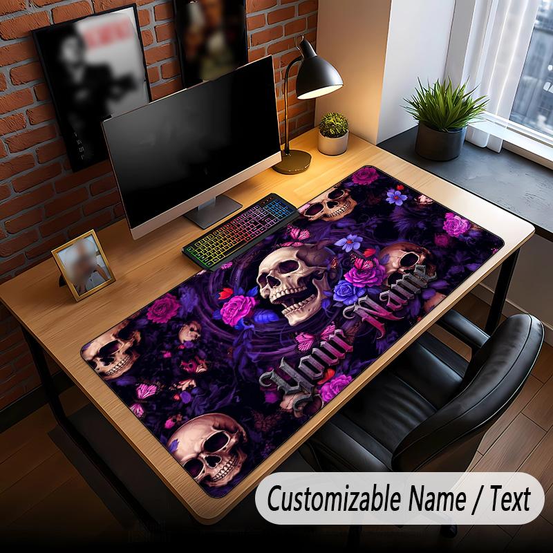 Skull Gothic Theme Custom Mouse Pad Personalized With Name Text Customized Desk Mat For Office Home Decor