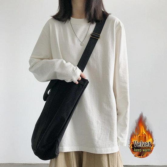 2025 Autumn Korean Style Women's White Base Layer: Solid Color Long Sleeve T-Shirt for Students - Trendy & Simple Design