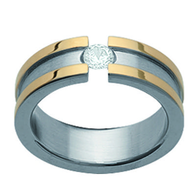 Gold-plated Steel Ring 'Peaceful' Silver-gold - 7 Mm