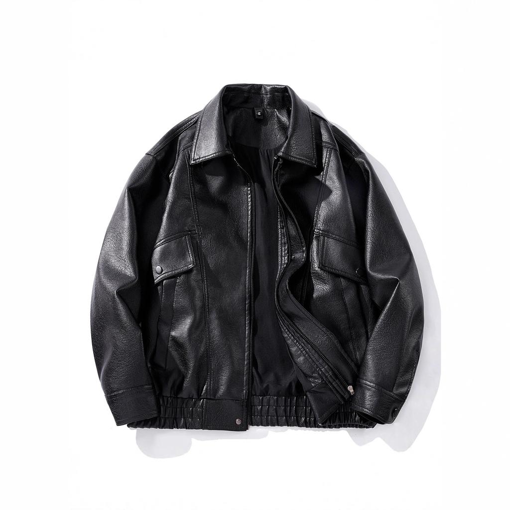 Lapel locomotive men's leather jacket spring and autumn Europe and America loose thin travel leather jacket men's loose jacket