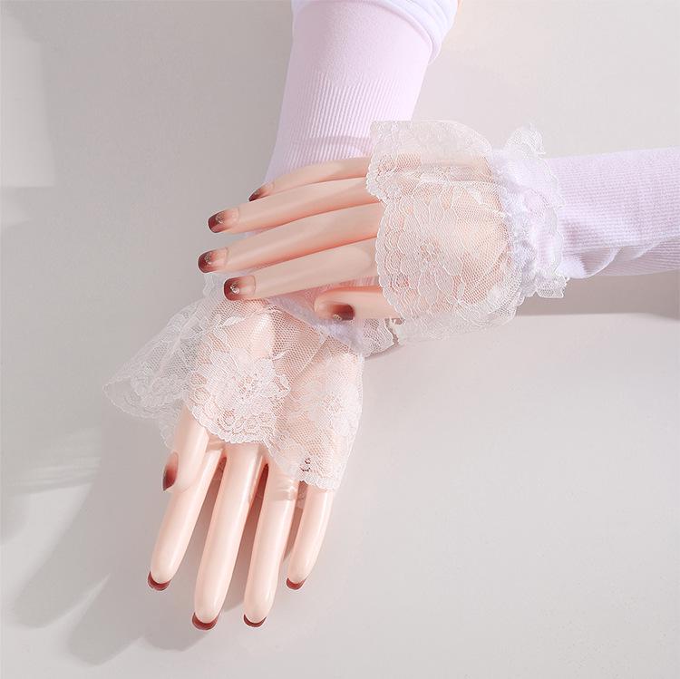 Women's Summer Sun Protection Lace-Edged Arm Sleeves for Cycling