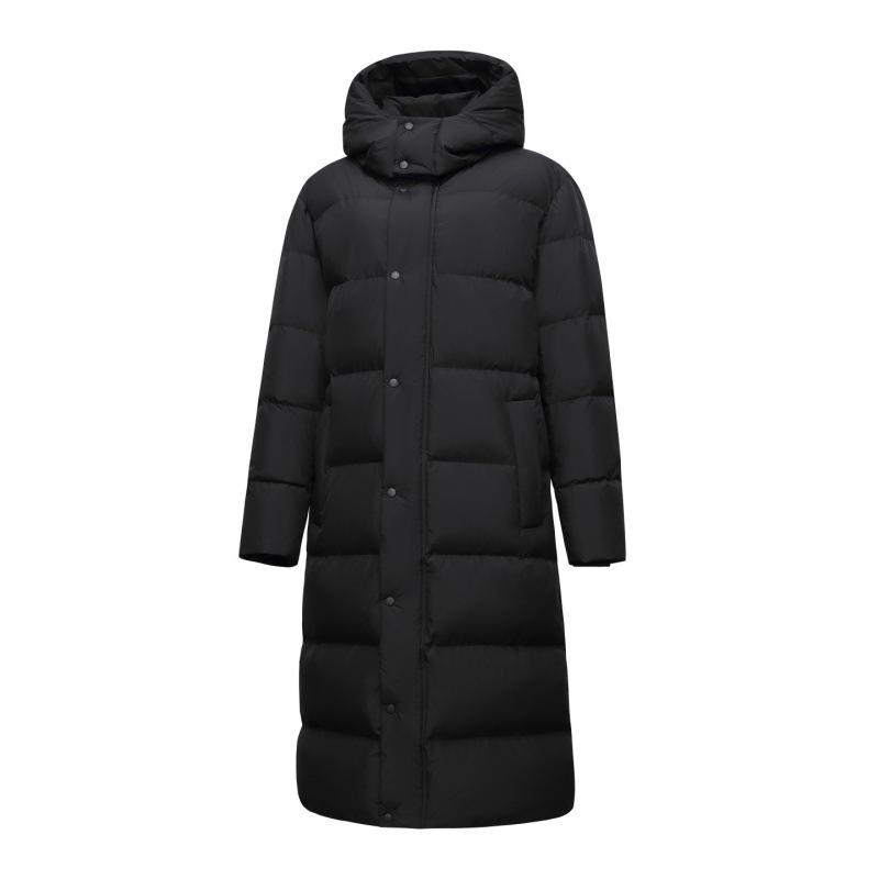 2025 Trendige Lange Herren-Winterdaunenjacke - Weiße Entendaune, Lässiger Hongkong-Stil, Einfarbig, Warme Oberbekleidung