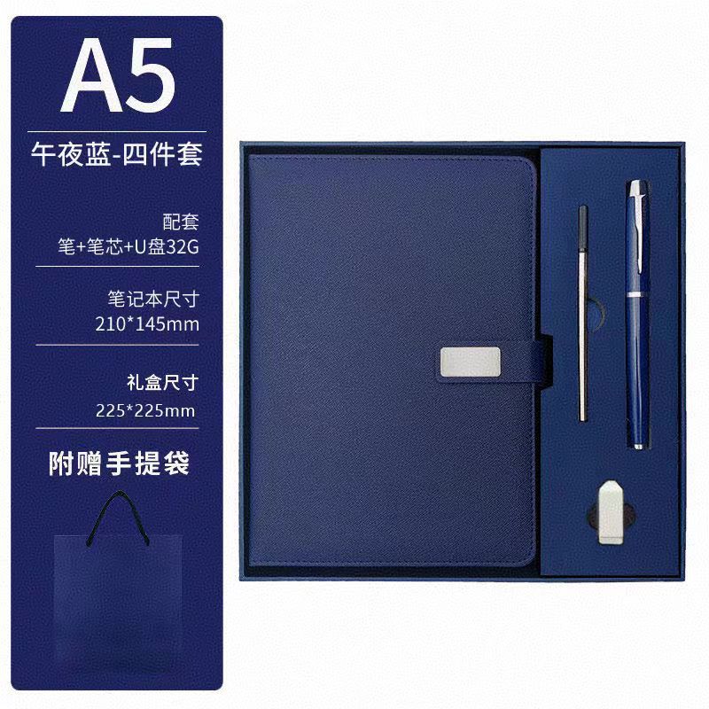 Promo Business Luxury A5 Diary Bottle Set Customizable PU Leather A5 Notebook Gift Set With Pen Thermal Mug and USB
