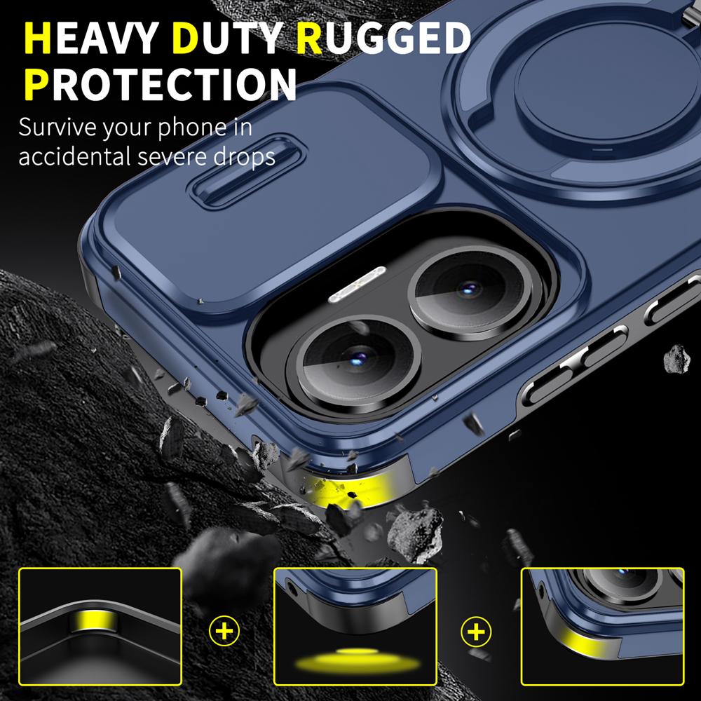 KEYSION 360° Ring Stand Phone Case for Xiaomi POCO F7 Slide Camera Protection Magnetic Shockproof Cover for Redmi Turbo 4 Pro