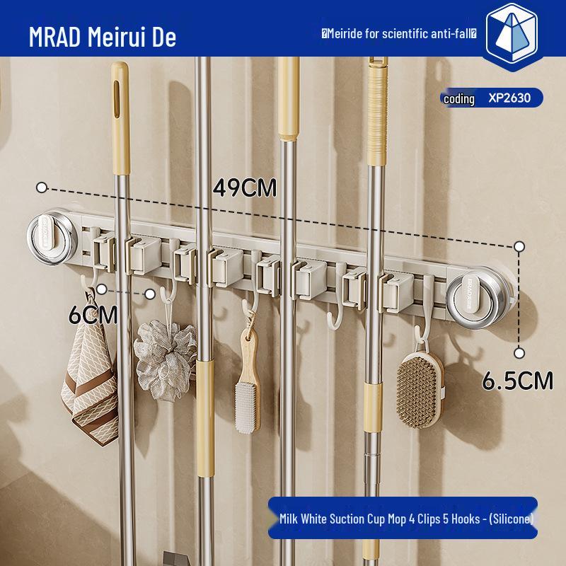 Movable Suction Cup Mop Clip Wall-Mount Storage Rack