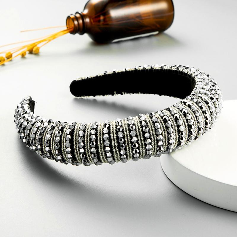 1Pc Padded Head Crown Elegance Crystal Beaded Multicolor Wide Edge Baroque Women's Hair Band Headband