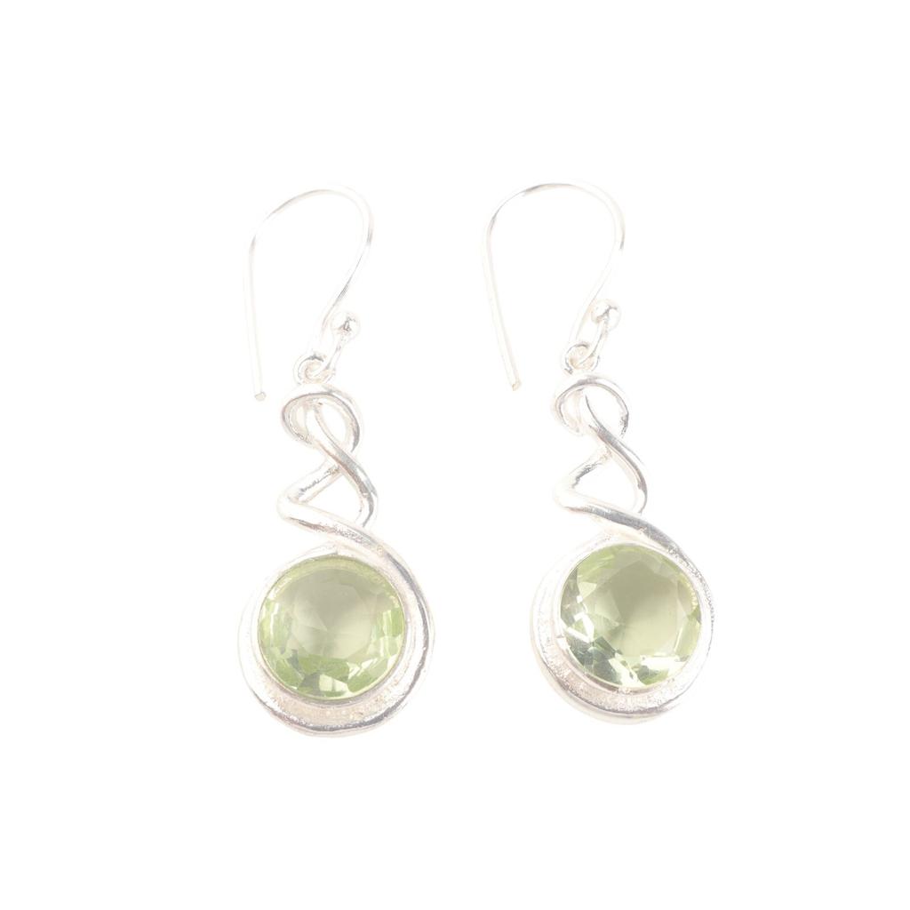 925 Sterling Silver Natural Green Amethyst Gemstone Earrings 1.67" Gift For Her CE-14-14