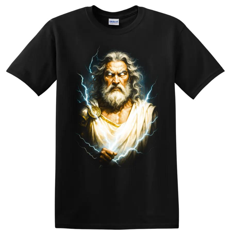 Zeus Donner Gott Blitz Mythologie T-Shirt Griechische Gottheit Kraft Pose Tee