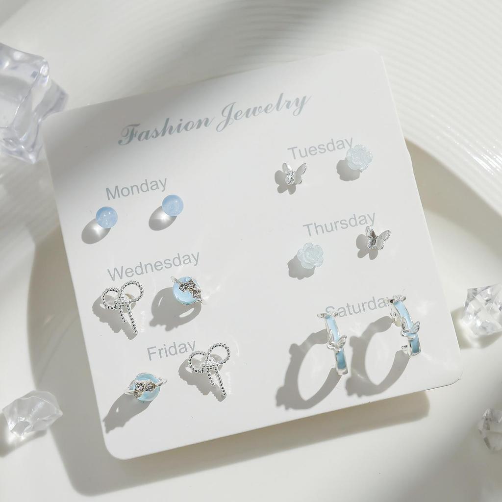 2024 New Blue Tone Silver Stud Earrings for Women