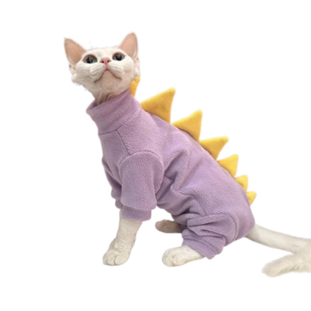 Haustierkostüm Niedliche Dinosaurierform Fleece-Sweatshirt Weich Bequem Katze Warmer Mantel Lila Blau Sphynx-Katze 4-beiniger Overall Frühling