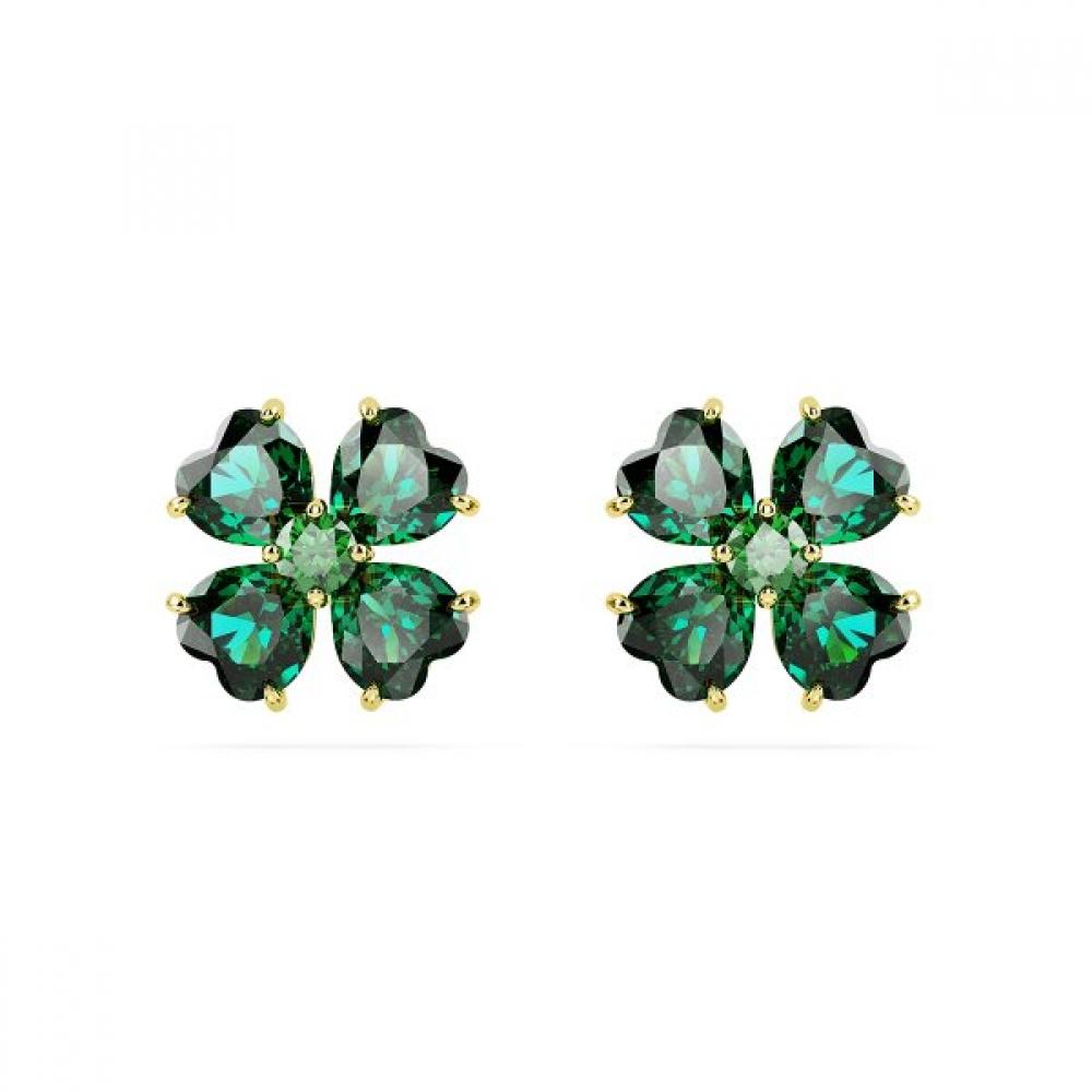 Swarovski Green Gold Tone Clover Stud Earrings 5666236